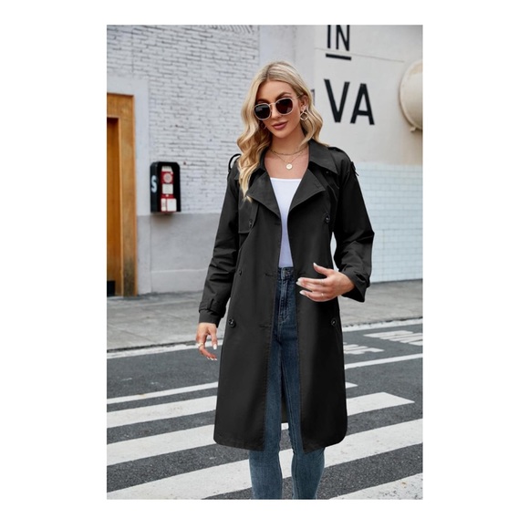 Slim Rain Trenchcoat with Belt Tie Waist - Picture 3 of 5